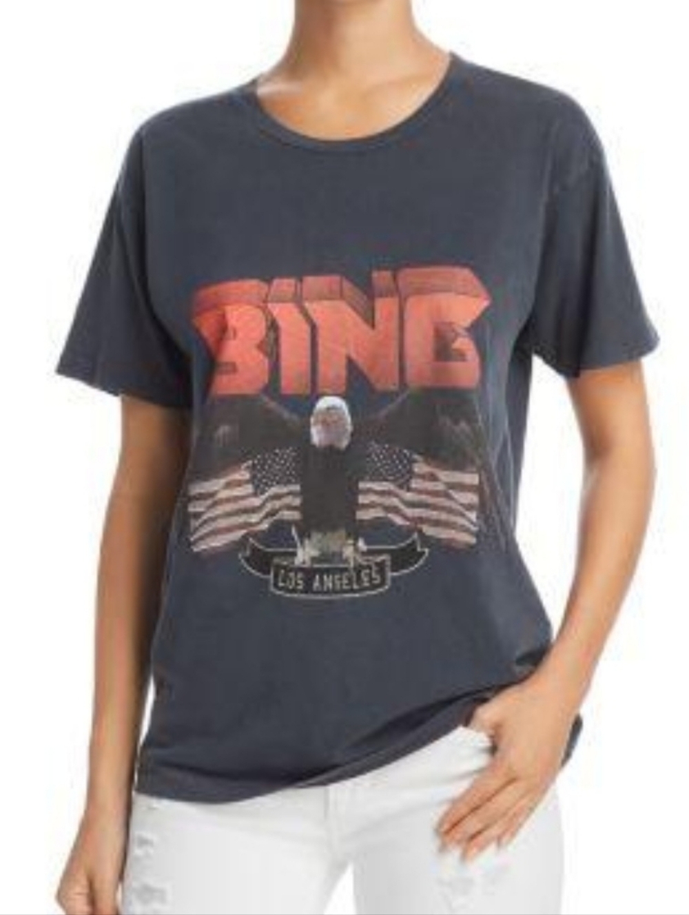 ANINE BING Eagle Graphic Tee Los Angeles Oversized XL Black Vintage Wash